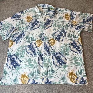 Cubavera‎ Shirt Mens 2XL White Blue Green Pineapple Floral Hawaiian Button Up